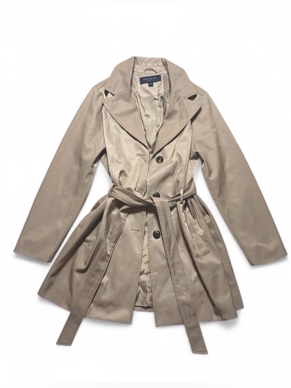 Marc New York Mid-Length Belted Trench Coat - Beige / Tan - Size Medium